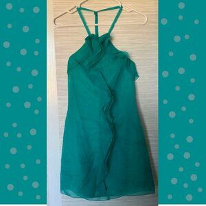 Bebe Ruffle Halter Dress Aqua Green/Blue - XXS